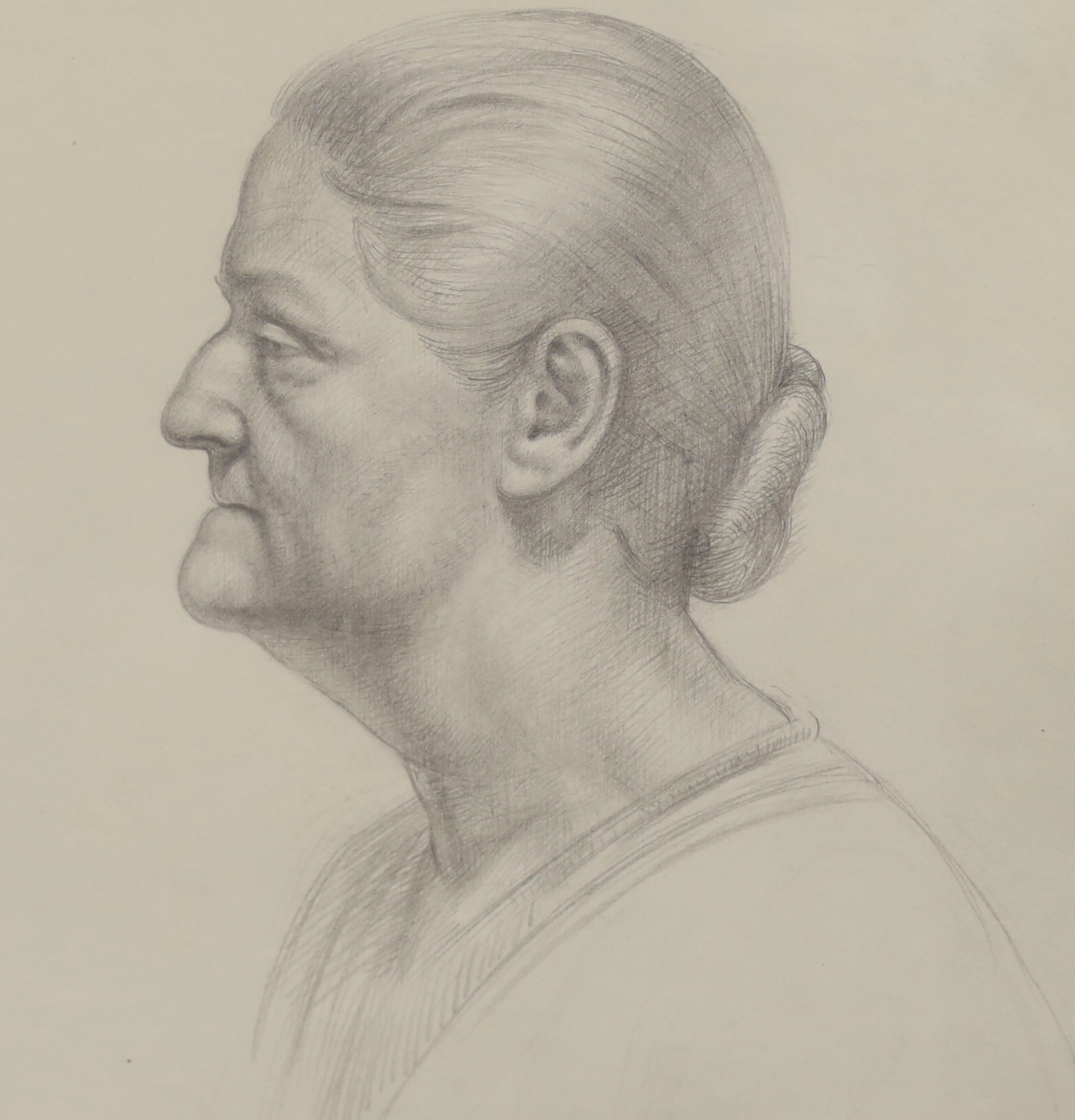 Attributed to Frances Dodd (1874-1949), pencil drawing, Portrait of an old woman, inscribed Vicagi, 26 x 25cm